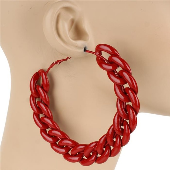iFashionBox Jewelry - Large Red Chain Link Hoop Earrings Fashion Jewelry Huge Chunky Big 3264 133475